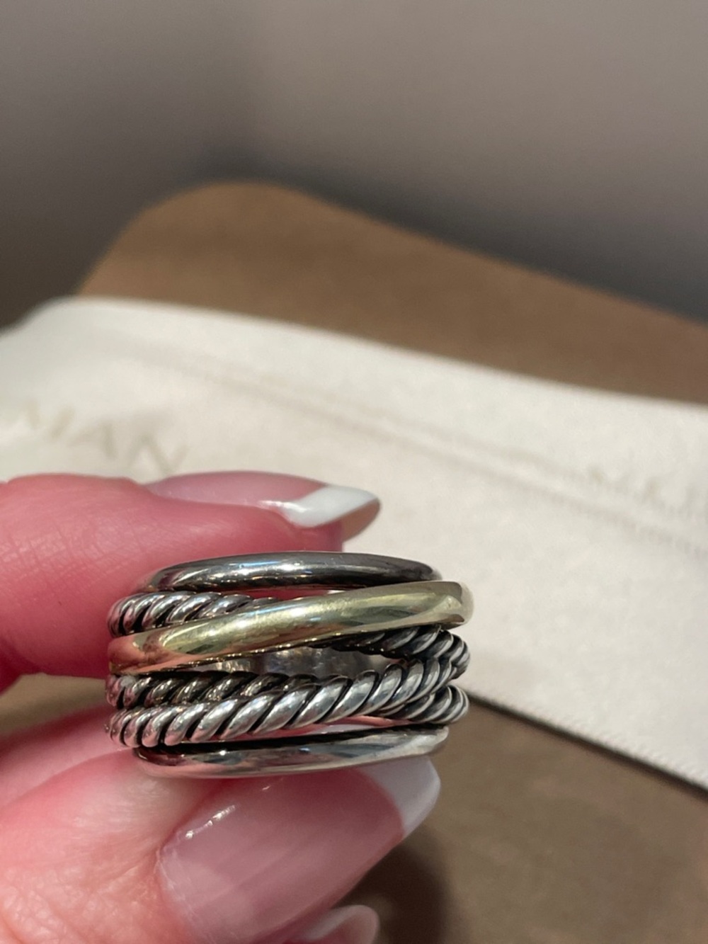 David Yurman CROSSOVER RING
Sterling Silver with 14K Yellow Gold, 14.7mm